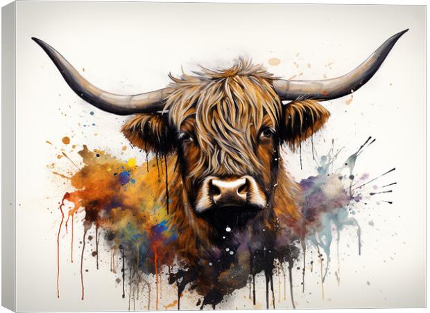Highland Cow Colour Splash Canvas Print by Steve Smith