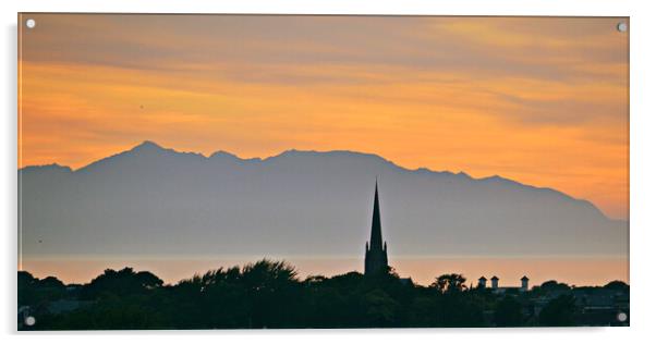 Arran mountains and Ayr at sunset Acrylic by Allan Durward Photography