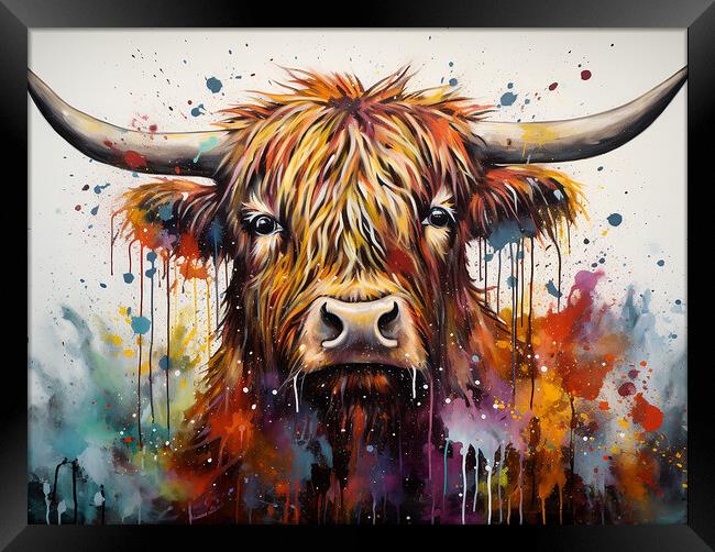 Highland Cow Colour Splash Framed Print by Steve Smith