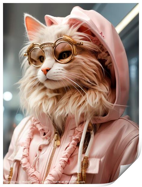 Modern lady cat in the world of fashion Print by Melanie Viola