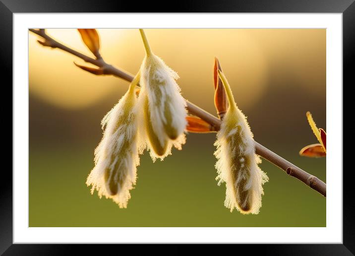 A close up of a Pussy Willow Framed Mounted Print by CC Designs