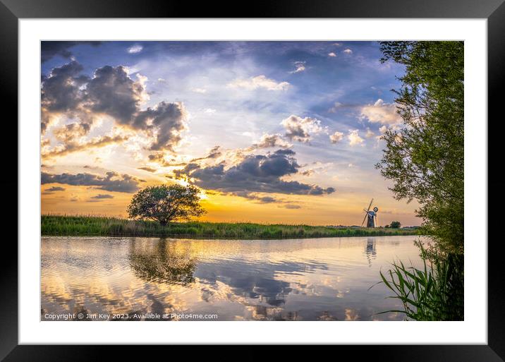 River Thurne Sunset Norfolk Broads  Framed Mounted Print by Jim Key