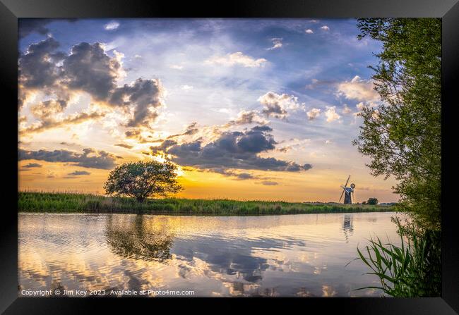 River Thurne Sunset Norfolk Broads  Framed Print by Jim Key