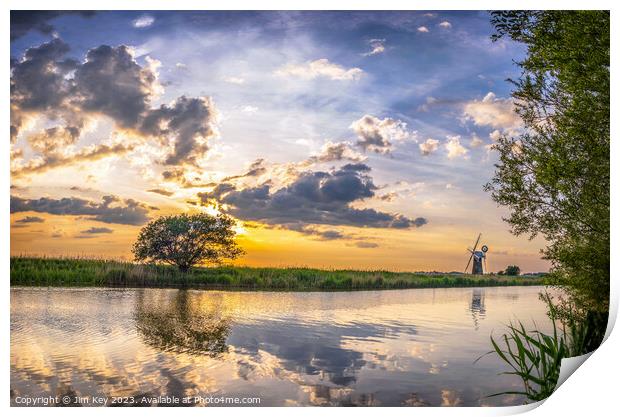 River Thurne Sunset Norfolk Broads  Print by Jim Key