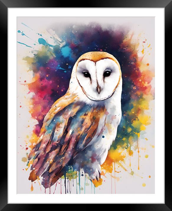 Barn Owl Ink Splat Framed Mounted Print by Picture Wizard