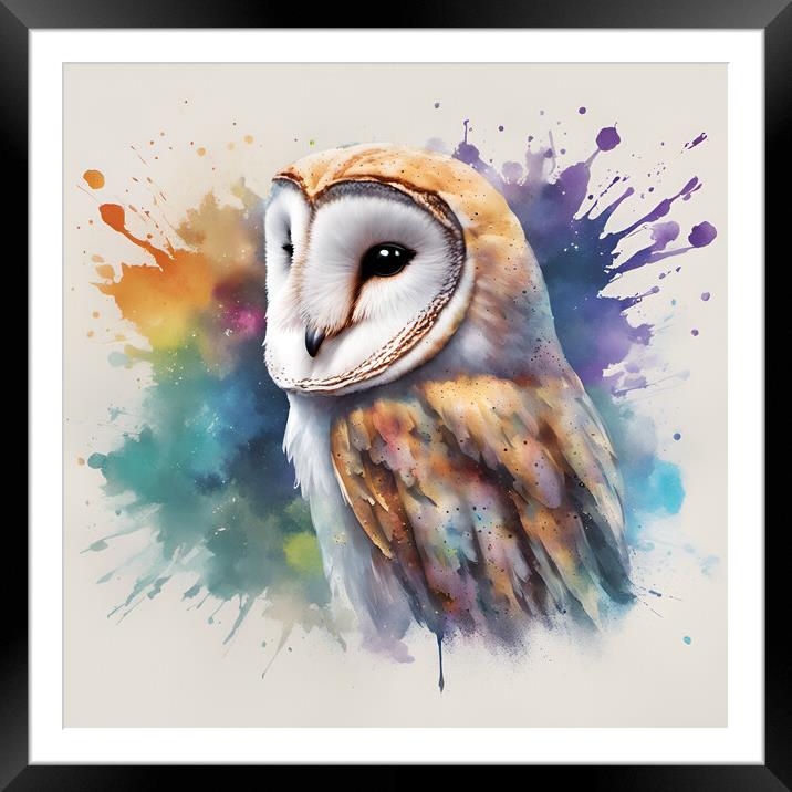 Barn Owl Ink Splat Framed Mounted Print by Picture Wizard