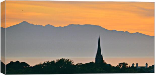 Arran mountains at sunset from Ayr Canvas Print by Allan Durward Photography