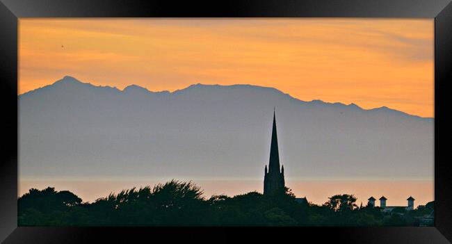 Arran mountains at sunset from Ayr Framed Print by Allan Durward Photography