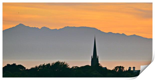 Arran mountains at sunset from Ayr Print by Allan Durward Photography