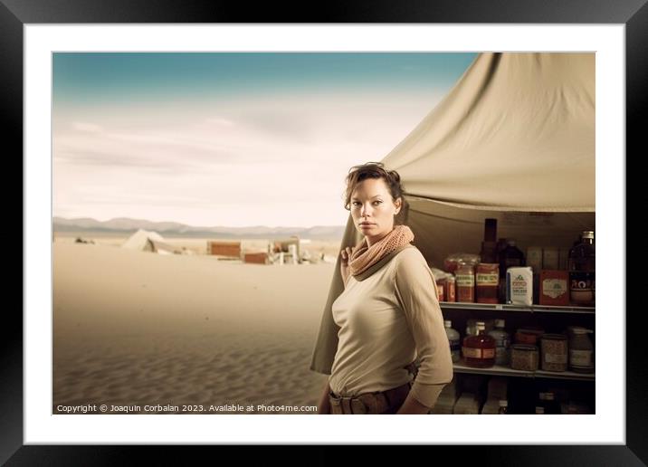 photograph of a female explorer in the desert, his Framed Mounted Print by Joaquin Corbalan
