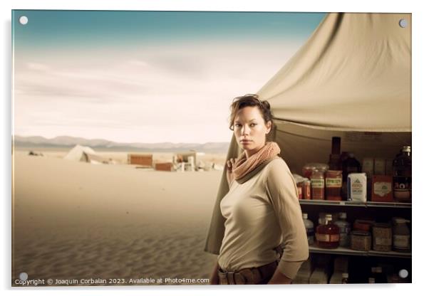 photograph of a female explorer in the desert, his Acrylic by Joaquin Corbalan
