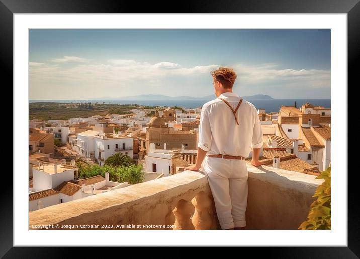 English tourist admires the landscape of the Andal Framed Mounted Print by Joaquin Corbalan