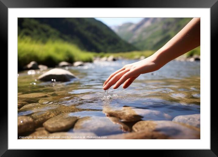 Pure, fresh water from a mountain stream, soaked i Framed Mounted Print by Joaquin Corbalan