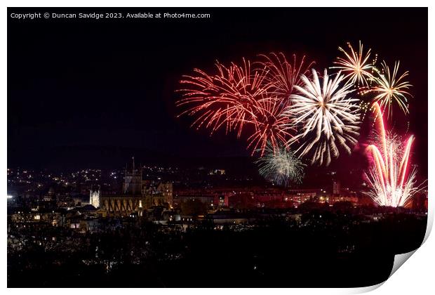 Fireworks lighting up the Bath sky Print by Duncan Savidge