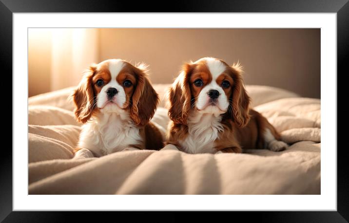 Two adorable Cavalier King dog puppies Framed Mounted Print by Guido Parmiggiani