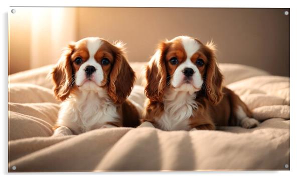 Two adorable Cavalier King dog puppies Acrylic by Guido Parmiggiani