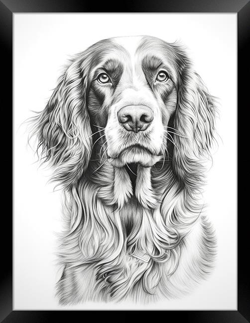 German Long Haired Pointer Pencil Drawing Framed Print by K9 Art