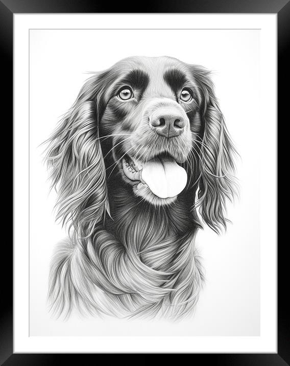 German Long Haired Pointer Pencil Drawing Framed Mounted Print by K9 Art
