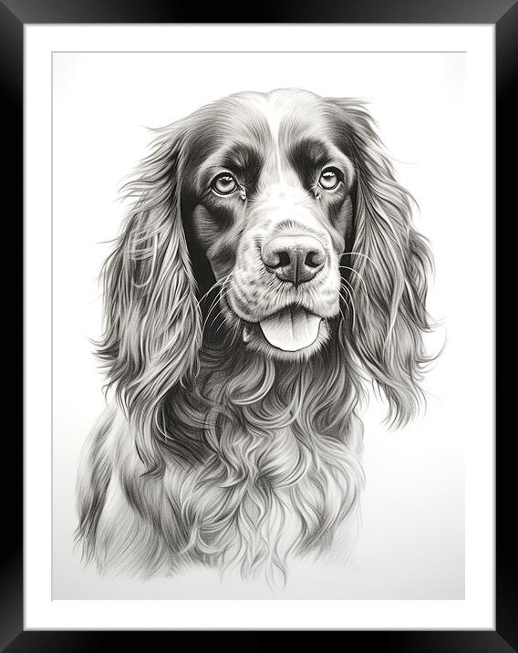 German Long Haired Pointer Pencil Drawing Framed Mounted Print by K9 Art