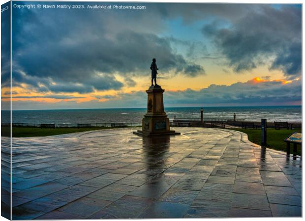 Sunrise at the Captain Cook Memorial at Whitby Canvas Print by Navin Mistry
