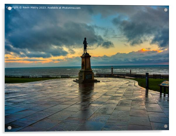 Sunrise at the Captain Cook Memorial at Whitby Acrylic by Navin Mistry
