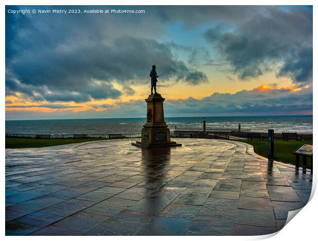 Sunrise at the Captain Cook Memorial at Whitby Print by Navin Mistry