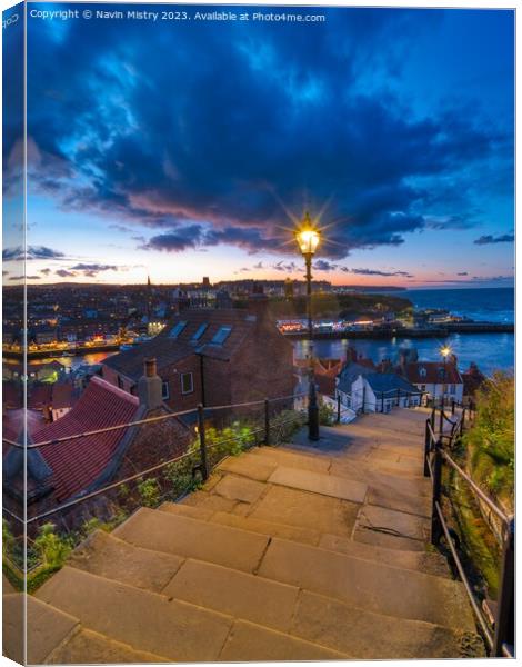 Night at the Whitby 199 Steps   Canvas Print by Navin Mistry