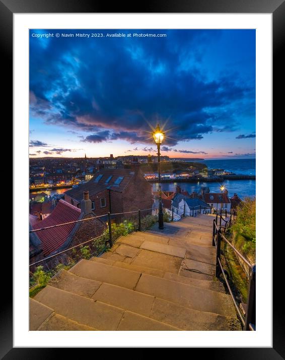 Night at the Whitby 199 Steps   Framed Mounted Print by Navin Mistry