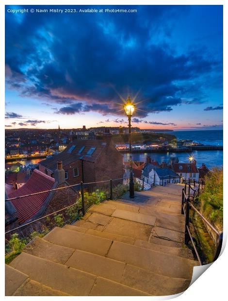 Night at the Whitby 199 Steps   Print by Navin Mistry