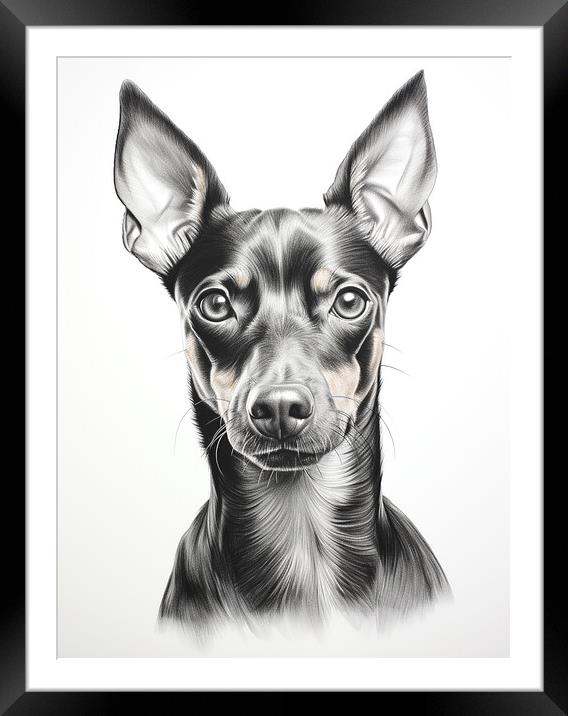 German Pinscher Pencil Drawing Framed Mounted Print by K9 Art