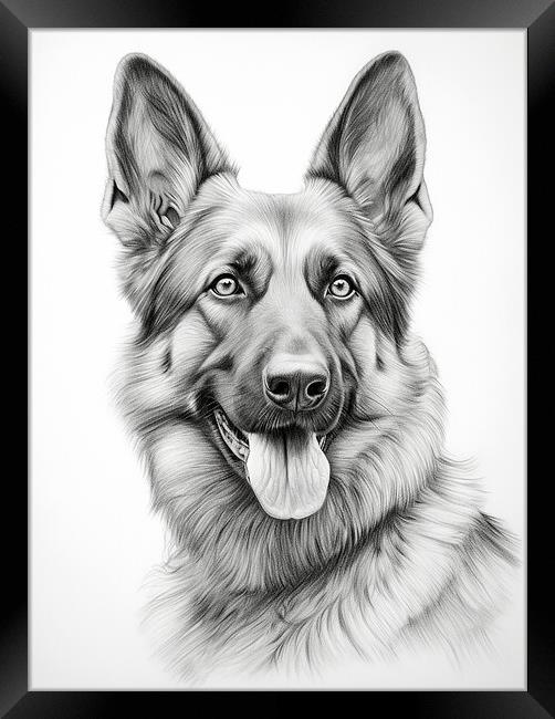 German Shepherd Dog Pencil Drawing Framed Print by K9 Art
