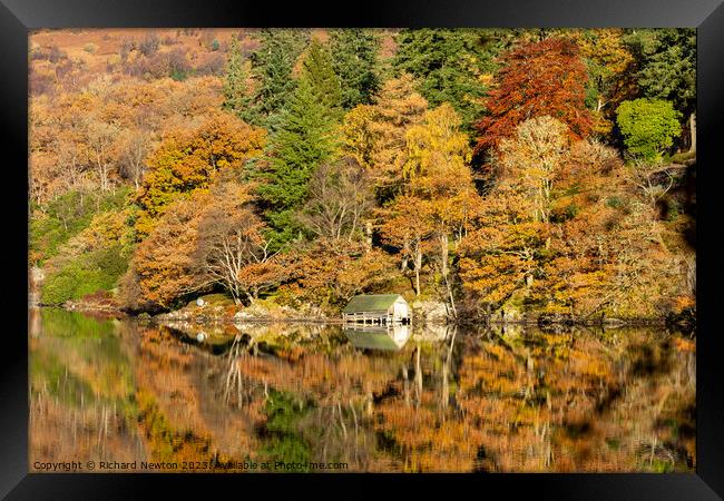 Autumn Colours reflected on Loch Ard in The Trossachs National Park, Scotland Framed Print by Richard Newton