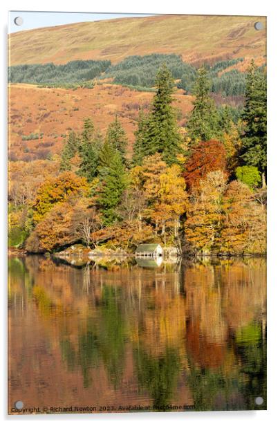 Autumn Colours reflected on Loch Ard in The Trossachs National Park, Scotland Acrylic by Richard Newton