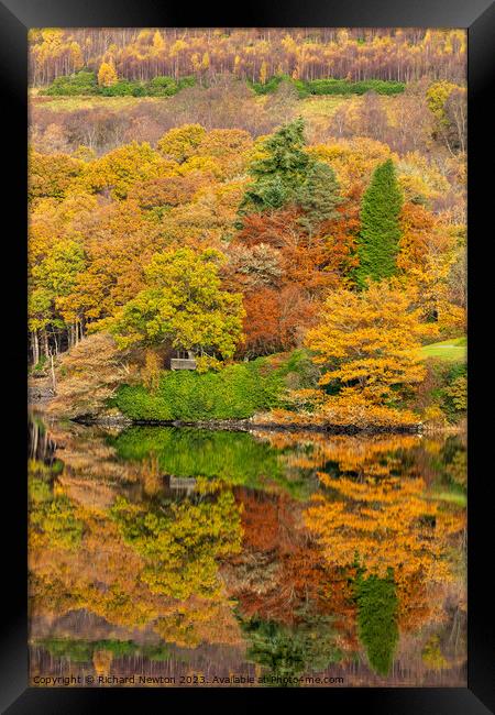 Autumn Colours reflected on Loch Ard in The Trossachs National Park, Scotland Framed Print by Richard Newton