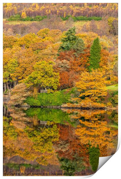 Autumn Colours reflected on Loch Ard in The Trossachs National Park, Scotland Print by Richard Newton