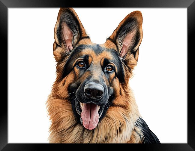 German Shepherd Dog Pencil Drawing Framed Print by K9 Art