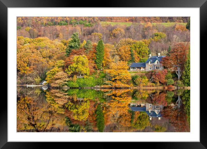 Autumn Colours reflected on Loch Ard in The Trossachs National Park, Scotland Framed Mounted Print by Richard Newton