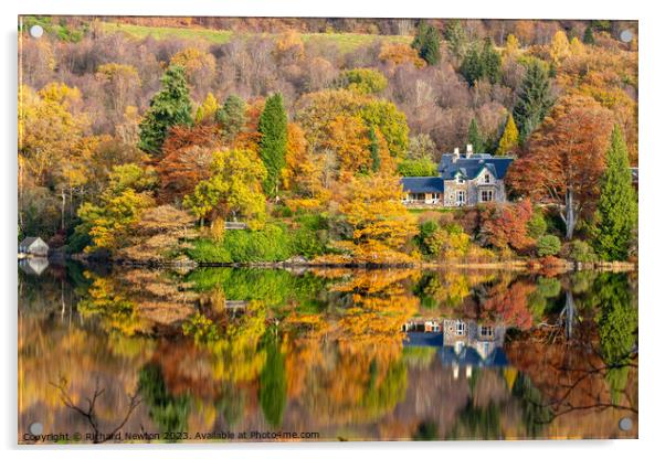 Autumn Colours reflected on Loch Ard in The Trossachs National Park, Scotland Acrylic by Richard Newton