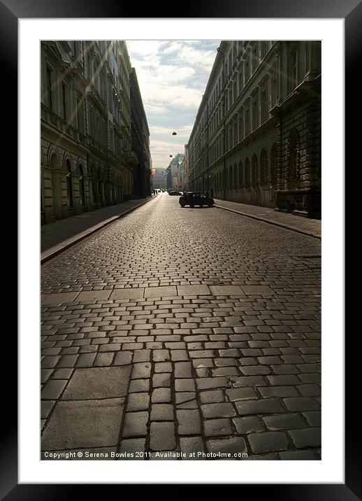Cobbled Street in Prague Framed Mounted Print by Serena Bowles