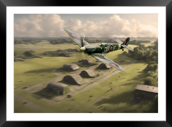Spitfire Returns  Framed Mounted Print by J Biggadike