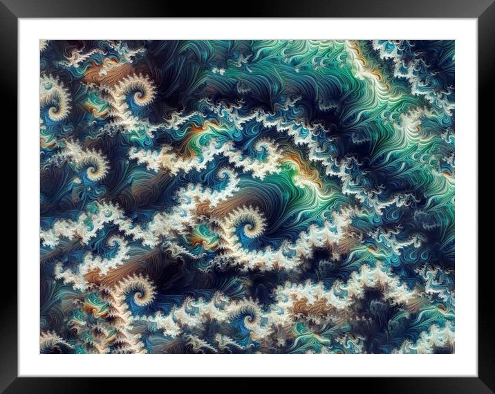 Fractal art. The ocean wave Framed Mounted Print by kathy white