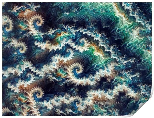 Fractal art. The ocean wave Print by kathy white