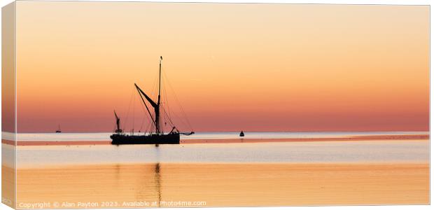 Barge in calm waters Canvas Print by Alan Payton