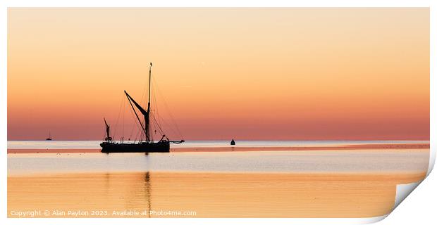 Barge in calm waters Print by Alan Payton