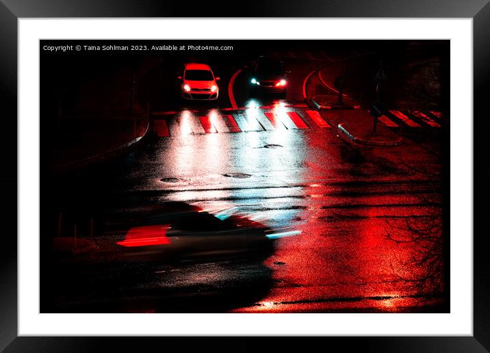 Cars in Red Night Framed Mounted Print by Taina Sohlman