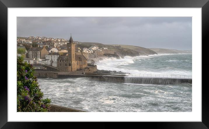Porthleven  stormy seas Framed Mounted Print by kathy white