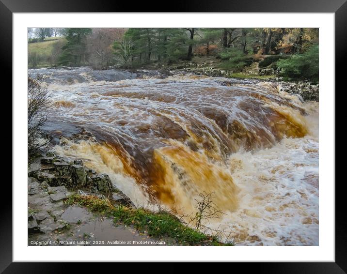 Low Force Waterfall, Teesdale, in full flood from the Pennine Way Framed Mounted Print by Richard Laidler