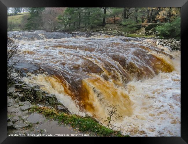 Low Force Waterfall, Teesdale, in full flood from the Pennine Way Framed Print by Richard Laidler