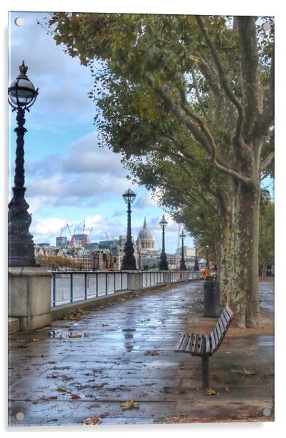 South banks views of St Paul's Cathedral in London.  Acrylic by Tony lopez