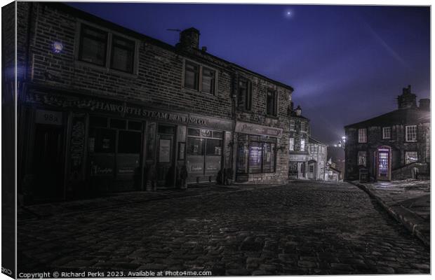 Haworth Brew Shop in the Moonlight Canvas Print by Richard Perks